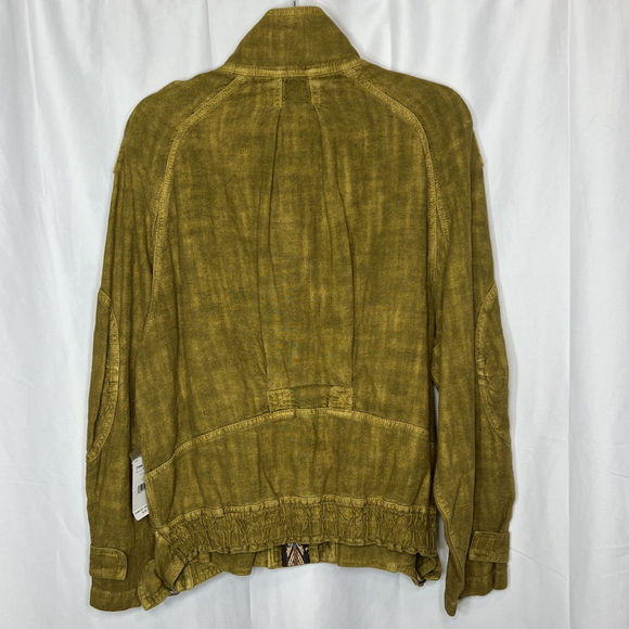 Free People Jade Safari Bomber Jacket Embroidered Gold Brown Linen S Grunge - Picture 6 of 14